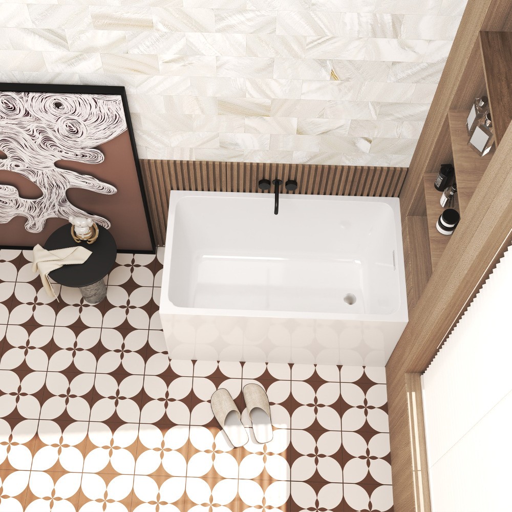 White Rectangular 47x28-inch Acrylic Soaking Tub, Chrome Drain, Easy Clean
