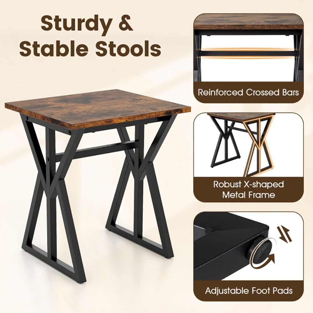 Space-Saving 5-Pc Industrial Dining Set: Table, Benches, Stools