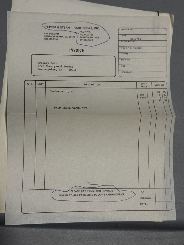 DC THE SHADOW SCRIPT & TREATMENT ORIGINAL TYPED 1970-71 UNPRODUCED TV PROJECT