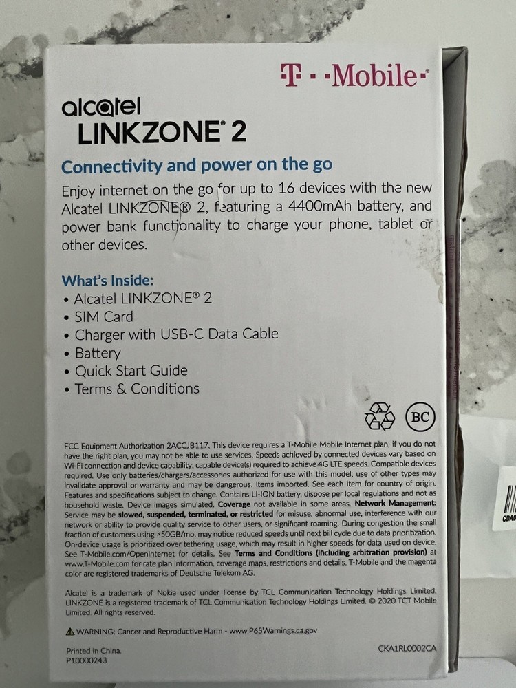 Alcatel Linkzone 2 Mobile 4G LTE Hotspot Device T-mobile