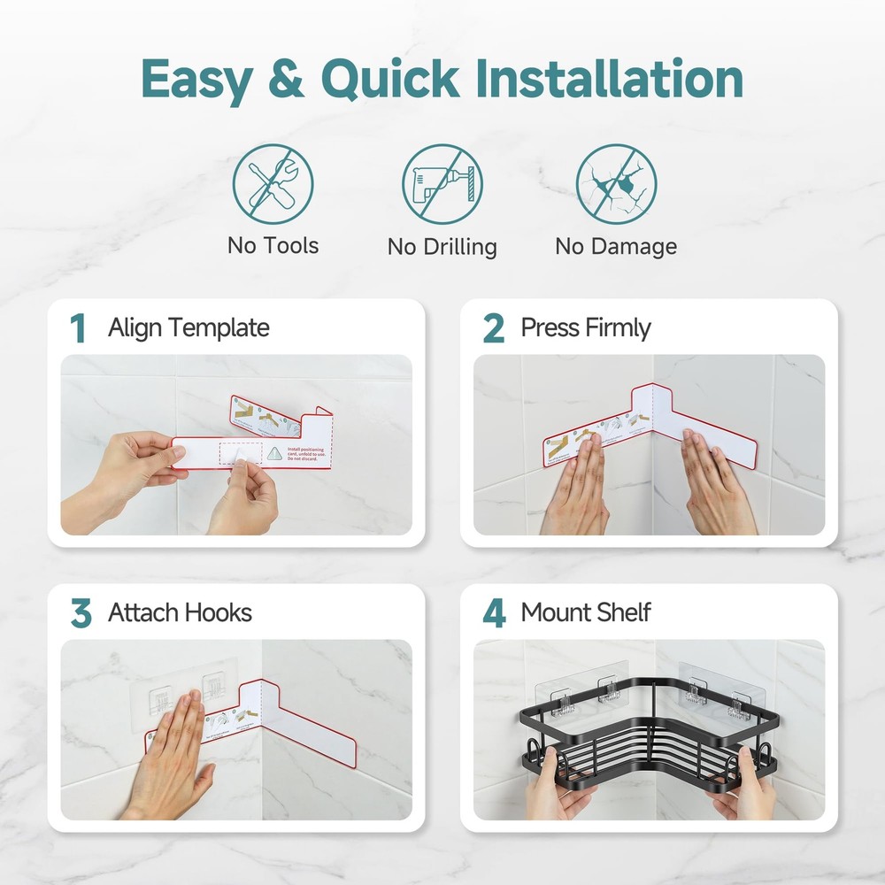 Veken Corner Shower Caddy 5-Pack, Advanced Rustproof Design, No Drilling Adhe...