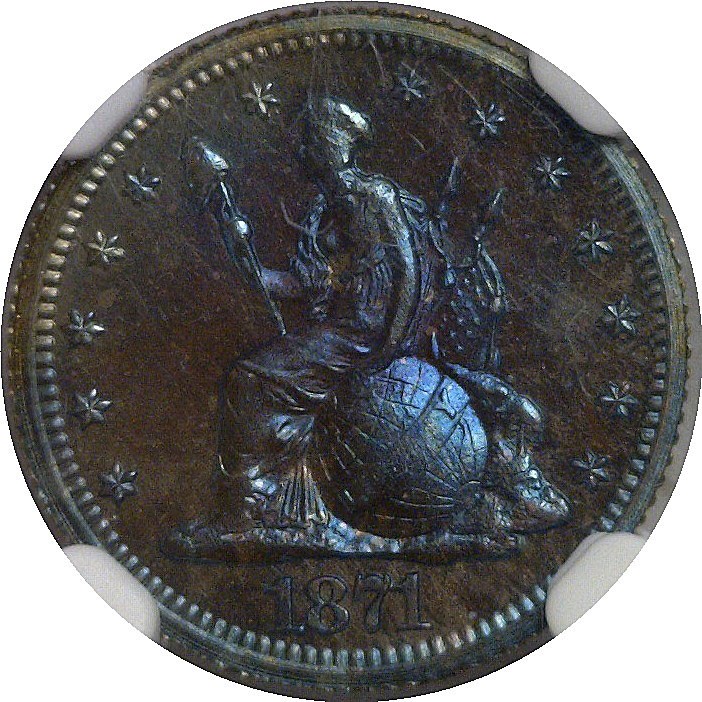 1871 Pattern Half Dime Judd-1069 NGC PF-67 BN