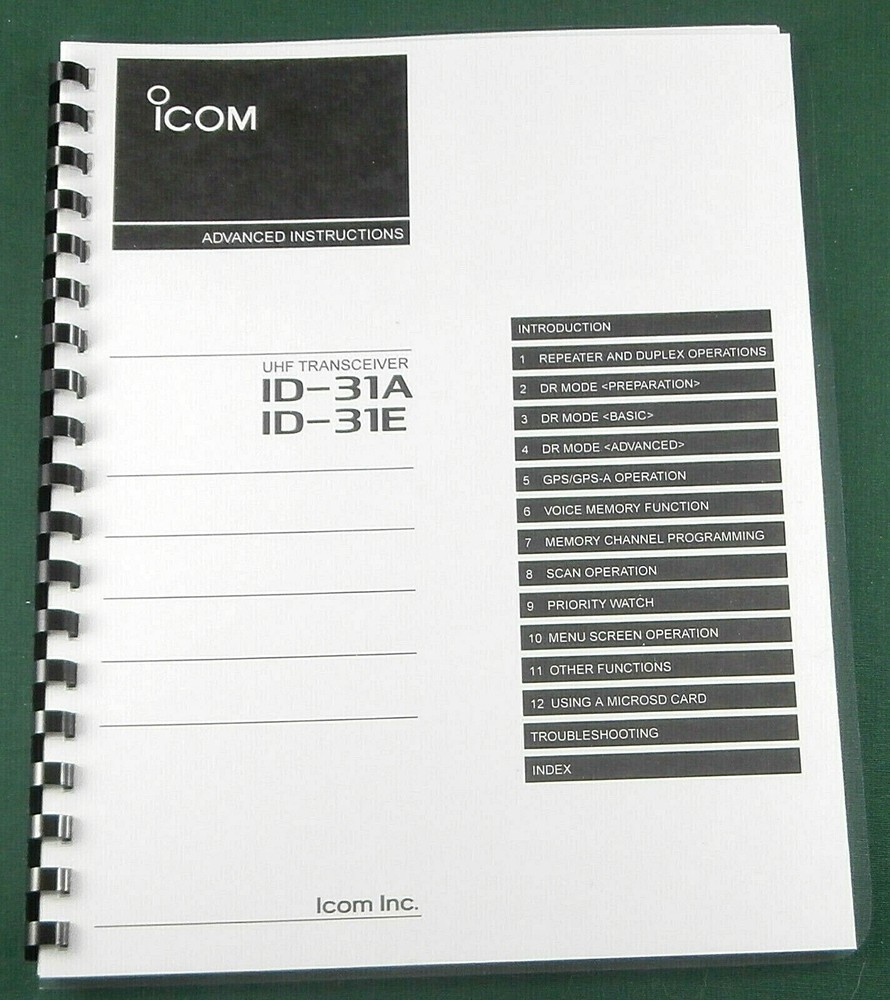Icom ID-31A/E Advanced Instruction Manual:  Full Color & Protective Covers