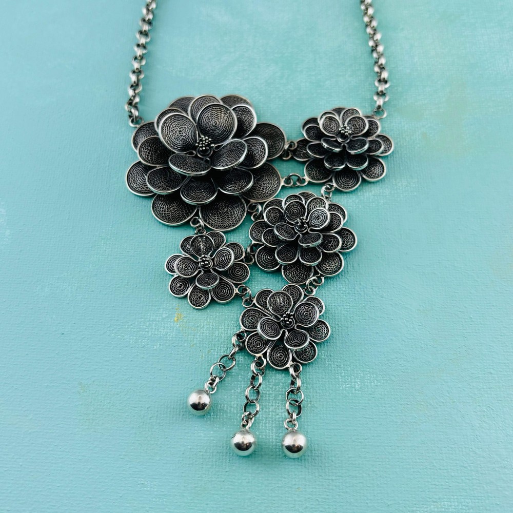 Sterling Silver Five Flower Necklace - 18 in