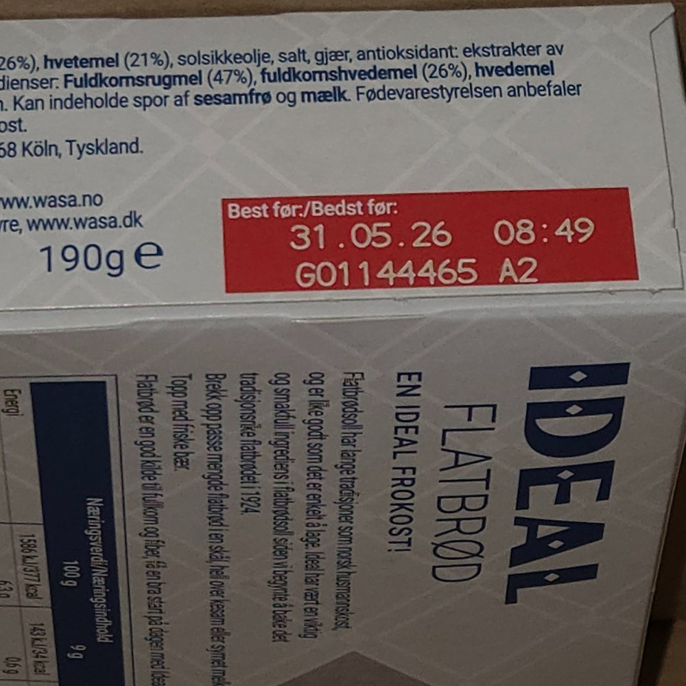 WASA Ideal Flatbrød (Flatbread) 190g - 31.05.26