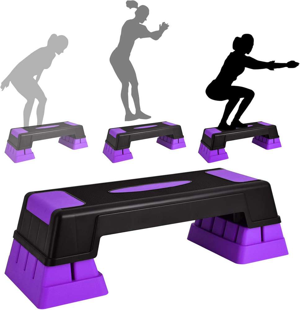 Exercise Step Platform, 30” Aerobic Stepper with Risers, 5”-7”-9” Height Adjusta