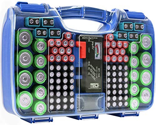 Battery Storage Organizer, The Battery Organizer Storage with Tester, Blue Case
