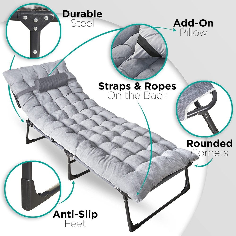 Folding Cot & Pad Mattress 4 Position Adjustable Portable, Premium Quality fo...