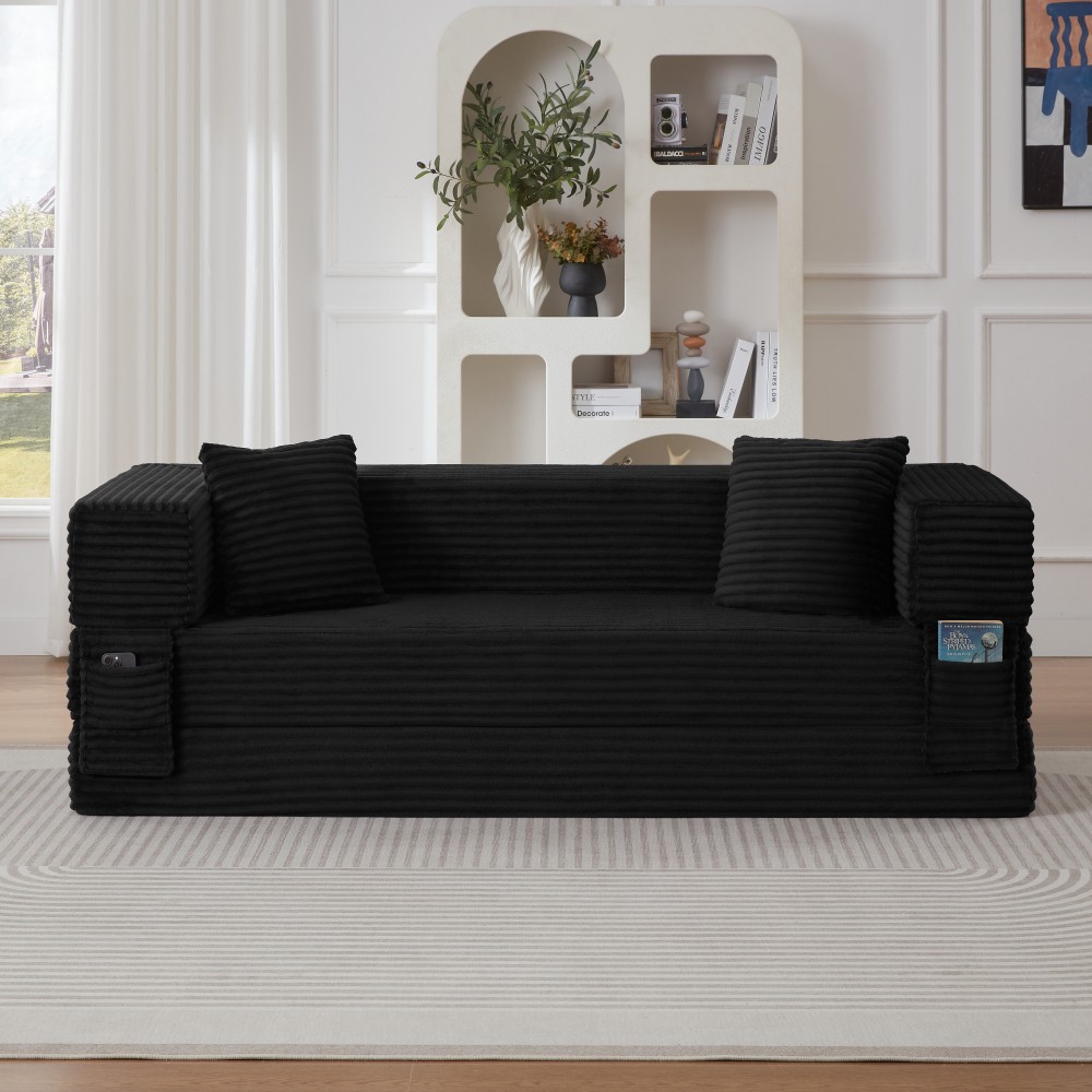 Modern Cord Sofa Classic Square Design, Unique Two-tier Design