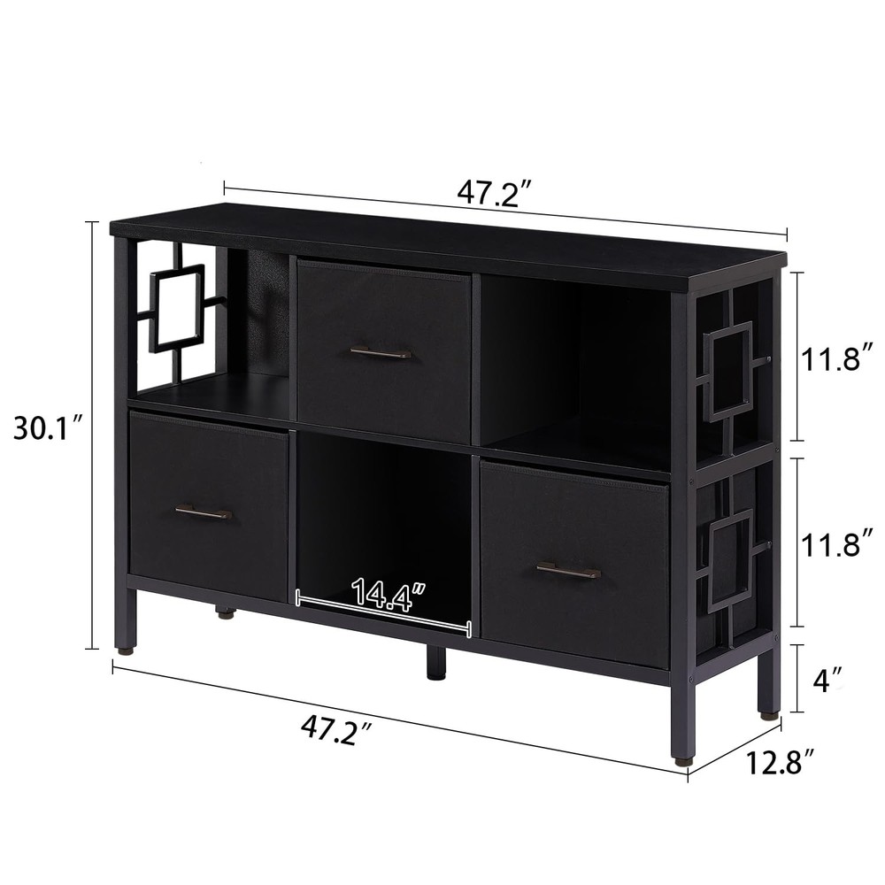 6 Cube Storage Organizer Shelf, Rustic Short Bookshelf with 3 Storage Bins, I...