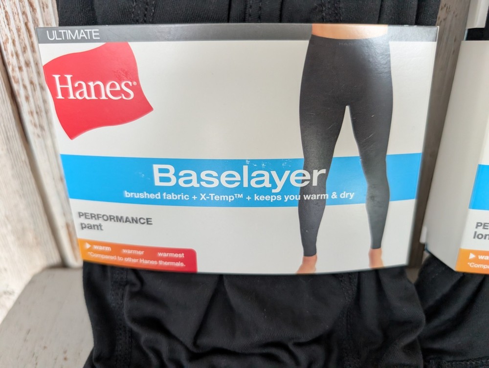 New! Hanes Men’s Black Baselayer Set With X-TEMP In Size Medium