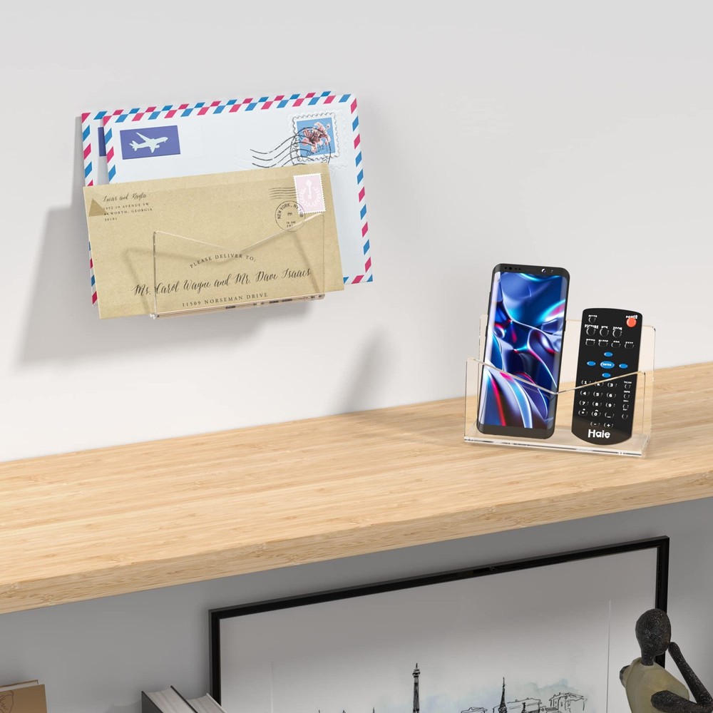 Acrylic Mail Holder Desk Envelope Organizer Clear 2 Pack