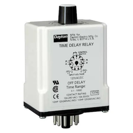 Dayton 1Egc4 Single Function Time Delay Relay, Octal, Off Delay, 1 Functions