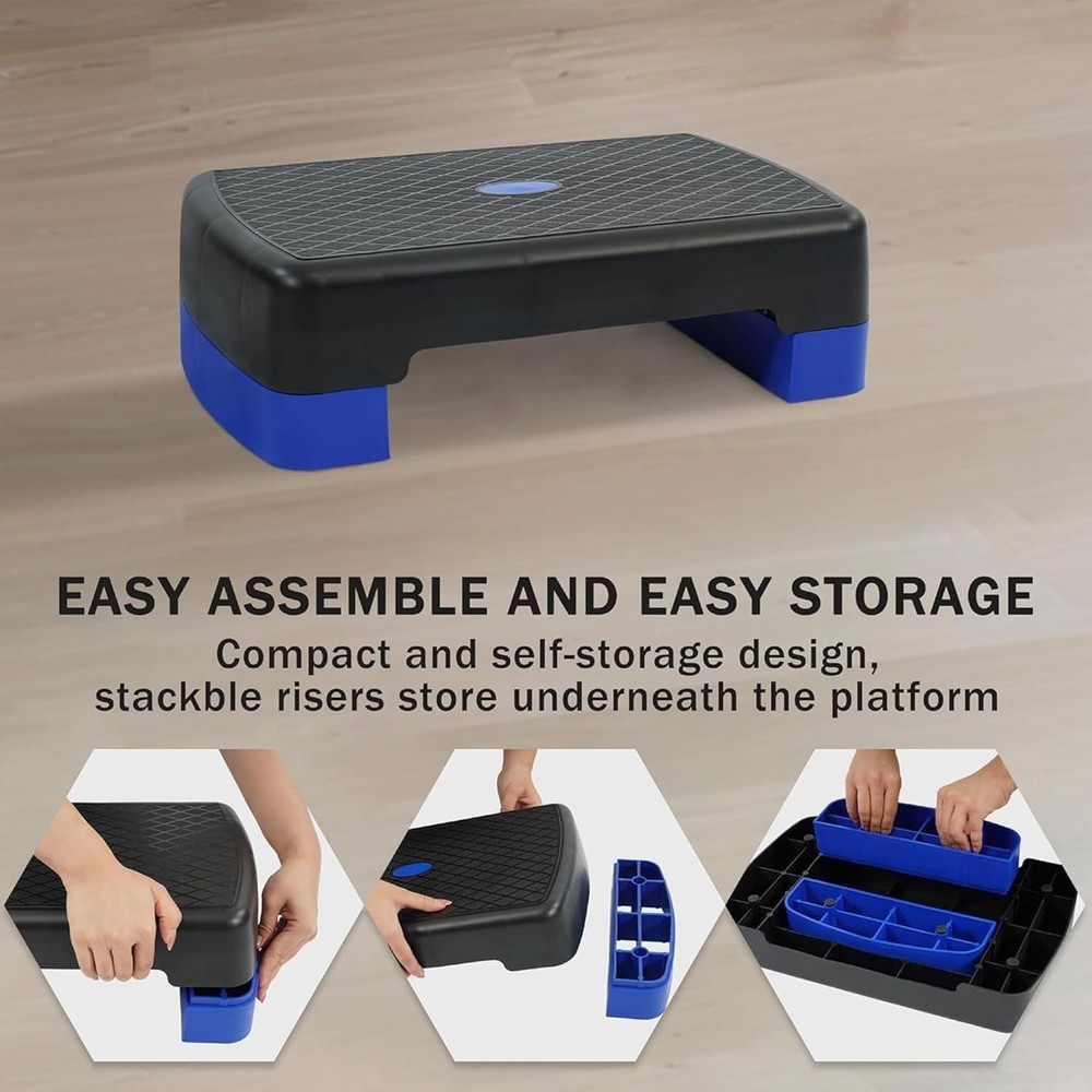 18" Workout Aerobic Stepper Step Platform with 2 Risers, Multiple Colors