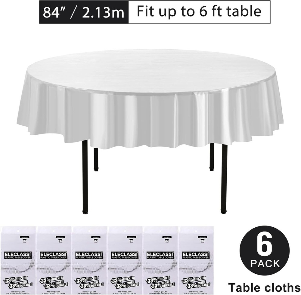 Eleclassi White 6 Pack Premium Round Disposable Plastic - 6 Pack,