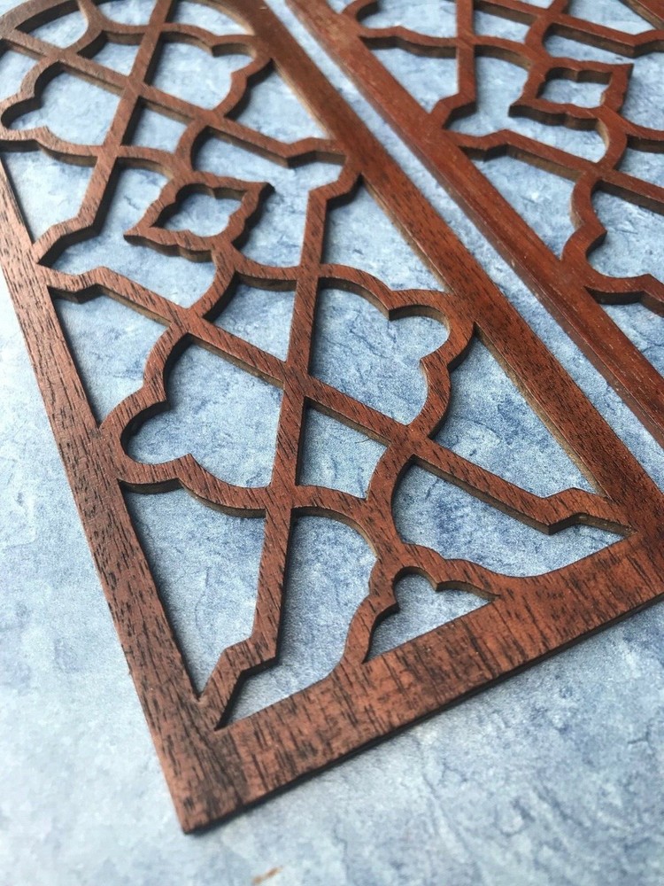 Pair of Walnut Fretwork Pieces