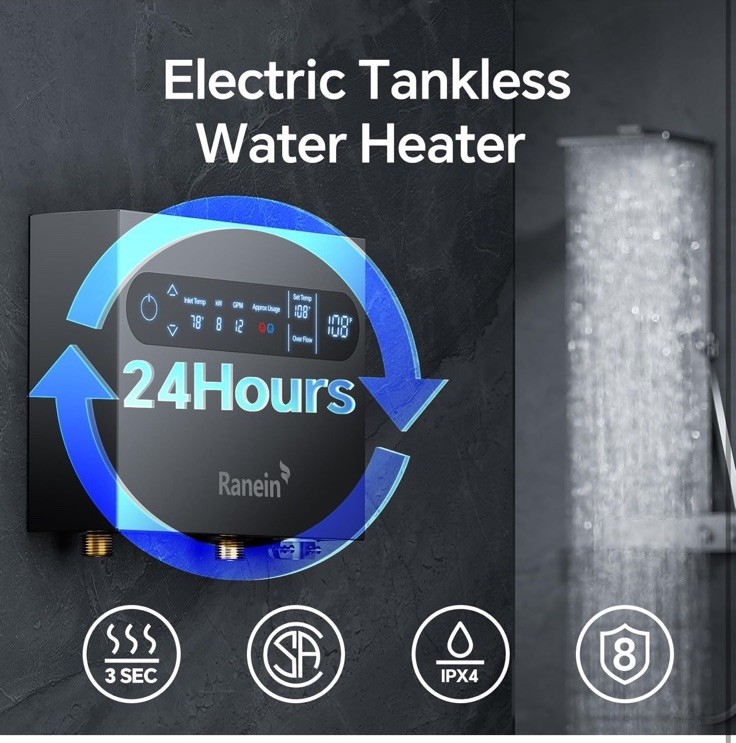 Ranein Tankless Electric Water Heater Model RE8K 8kW 240V IPX4 CSA 1.9 GPM