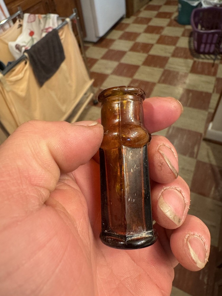 Sharp & Dohme Baltimore MD Small Amber Emb Multi-Sided Poison Bottle 1910s Era