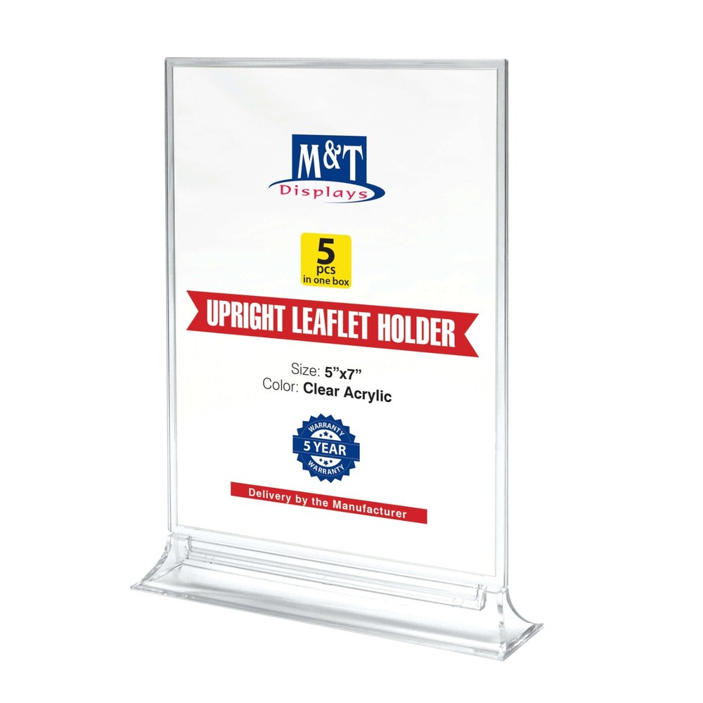 Clear Acrylic 5x7" Double-Sided Leaflet Holder Stand - Desktop Menu Organizer
