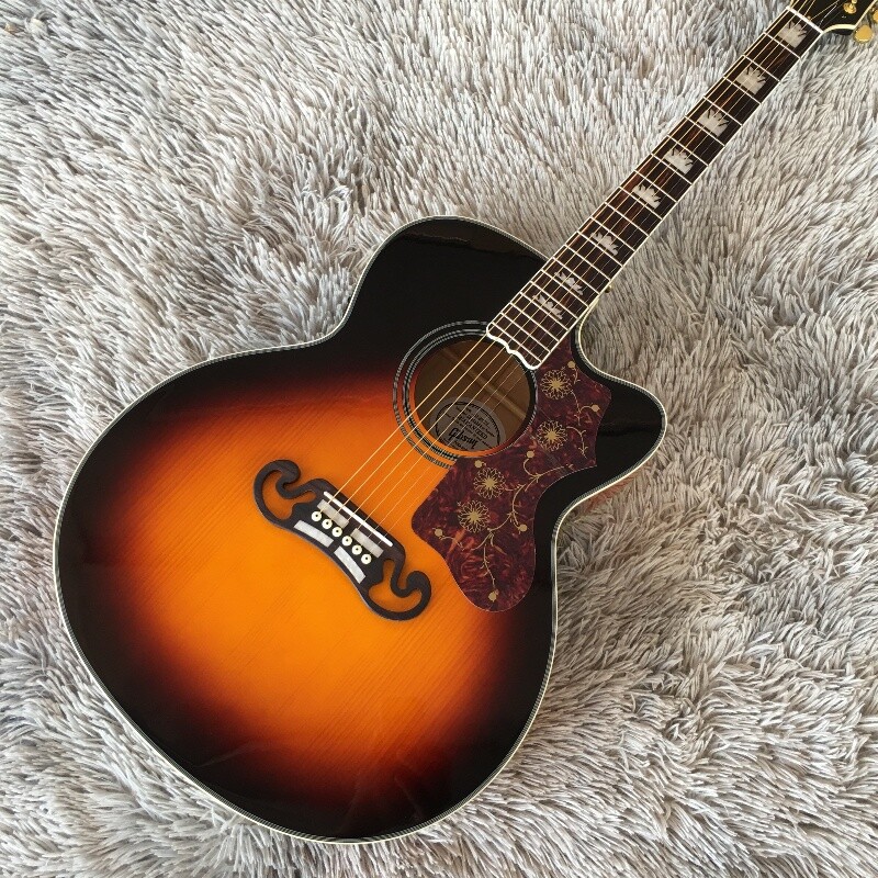 SJ-200 Standard Tri Burst Acoustic Guitar AAA Flame Maple Back 6Strings Ship US