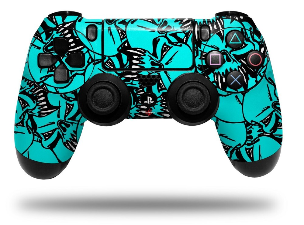 Skin for Playstation 4 Sony PS4 Controller Scattered Skulls Neon Teal
