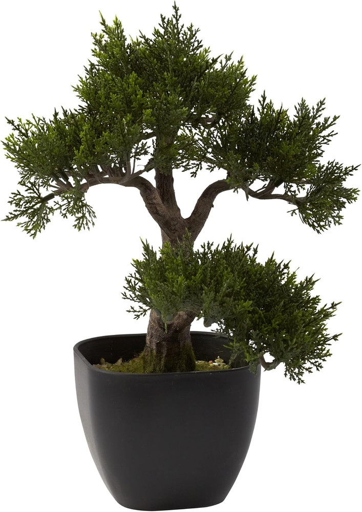 4966 Cedar Bonsai Artificial Tree, 15-Inch, Green