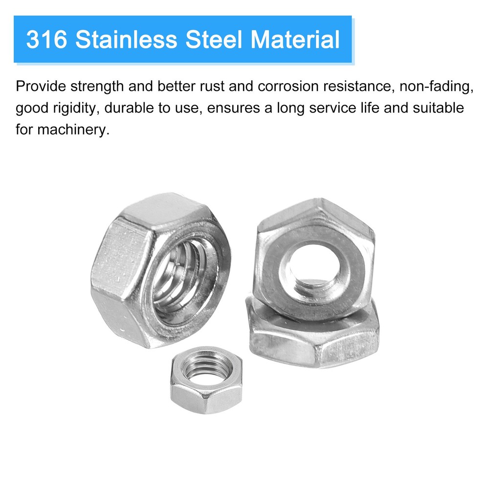 Hex Nuts (1/4"-20) 100Pcs 316 Steel Coarse Thread Nut Silver