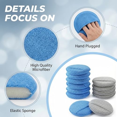 Wax Applicator Pad (15 Pack)，5 Inch Microfiber Wax Applicator Pads，Washable