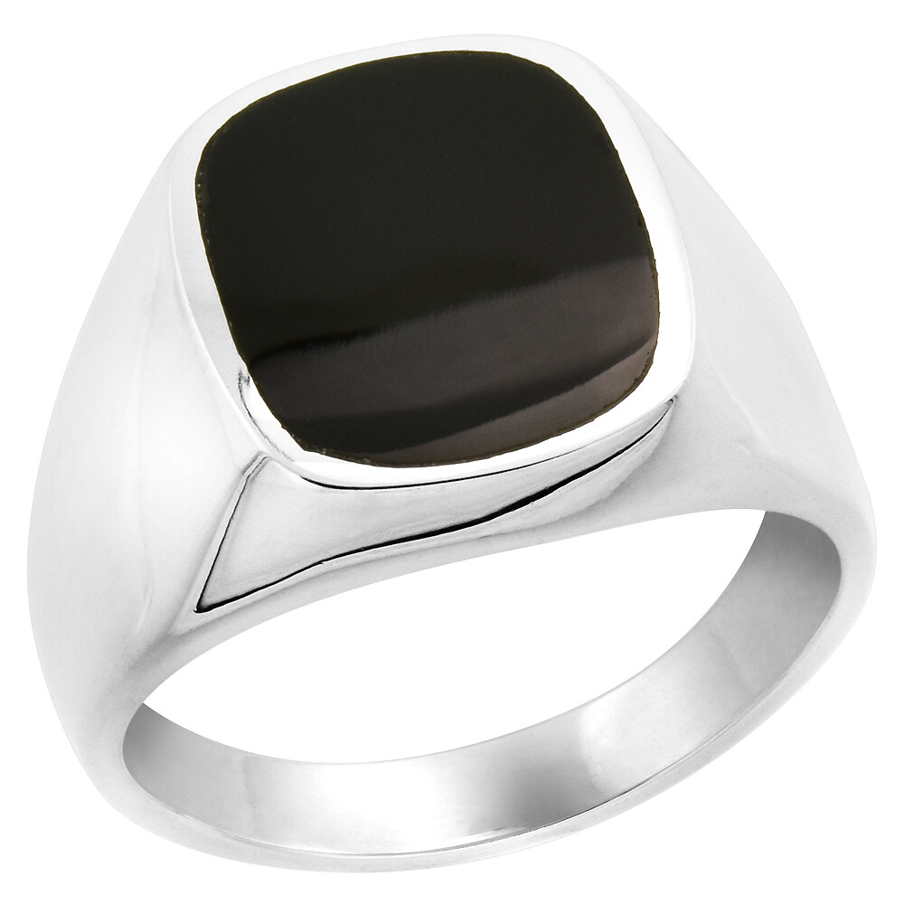 MEN'S 925 STERLING SILVER RING Black Onyx  POLISHED FINISH SIZE 9-13 Solid Back
