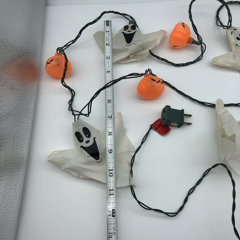 Vintage Halloween string light Ghosts & Pumpkin blow mold Stained ghosts