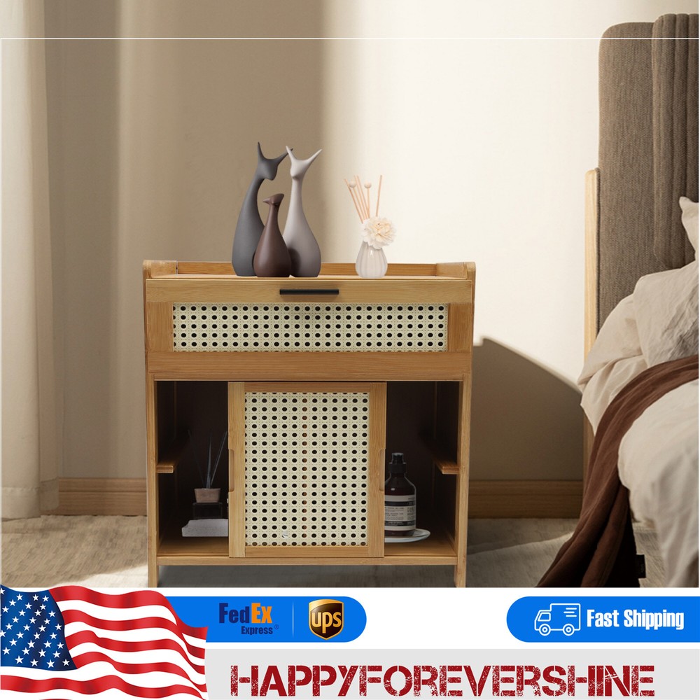 Modern Nightstand,Bed Side Table,Bamboo End Table,Storage Cabinets Night Stand
