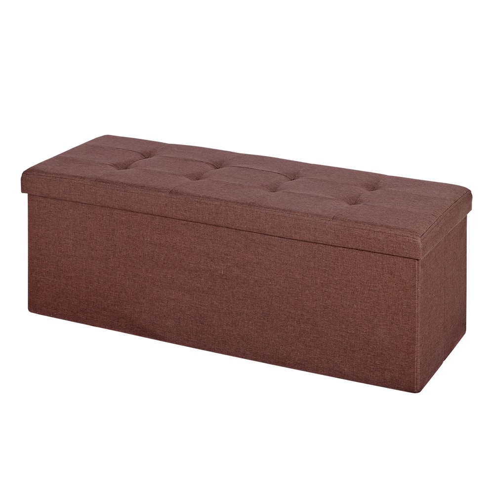 Brown Foldable Storage Ottoman Bench Storage Stools Footrest Spacious Organizer