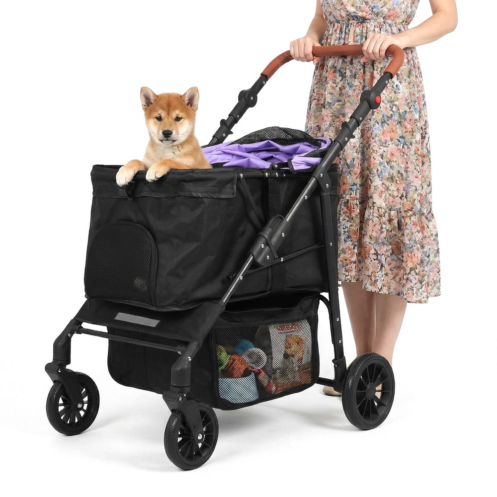 Pet Stroller Removable Cushion & Reflective Strips for Small Medium Dogs Cats