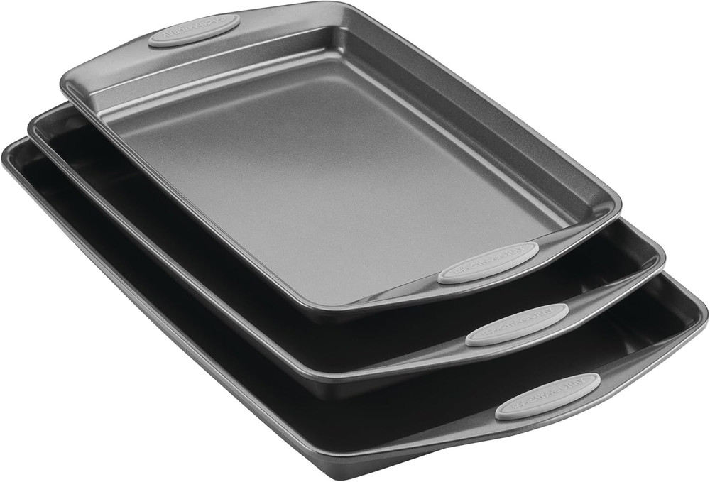 Nonstick Bakeware Set with Grips - 3 Piece Gray Cookie Sheets