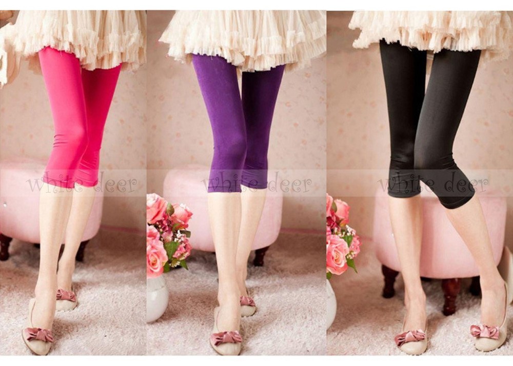 Juniors' Skinny Basic Plain Stretch Cropped Capri Leggings Footless Smooth Soft