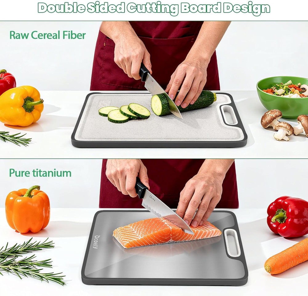 Titanium Cutting Boards for Kitchen – Dual-Sided Solid Titanium & Wheat Straw