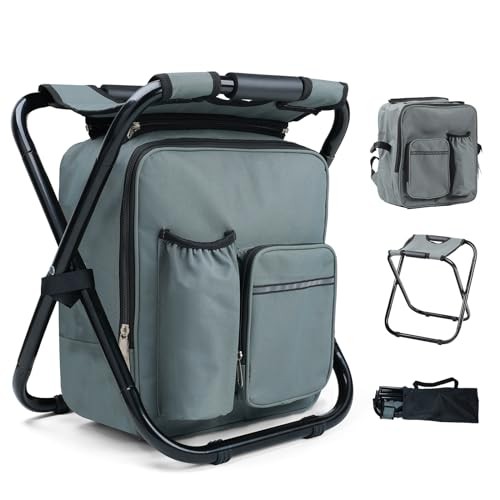 Lightweight Folding Backpack Stool with Cooler for Hunting, Detachable Gray