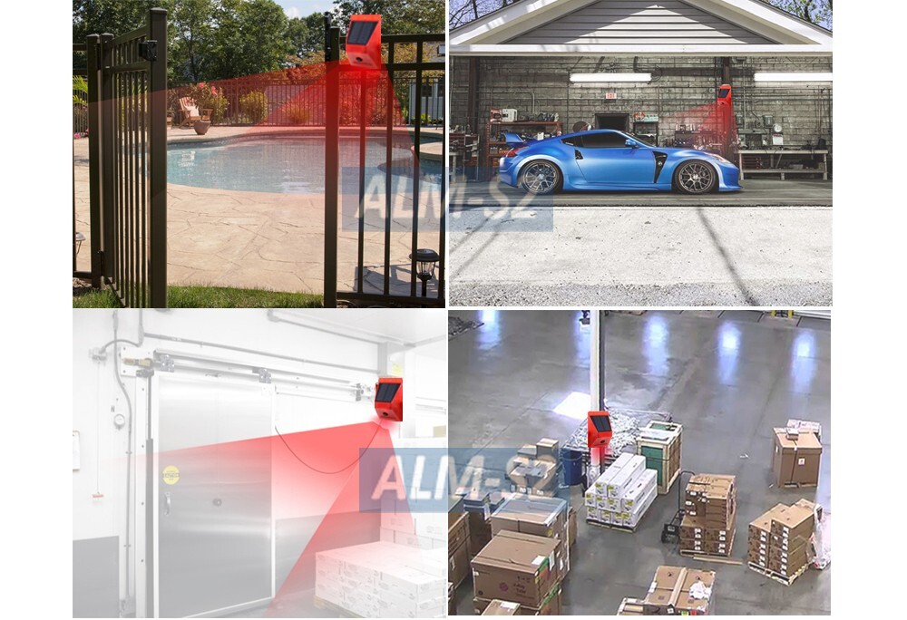 Solar Home Security Alarm 110dB Siren Red Strobe Light Motion Sensor IR Remote