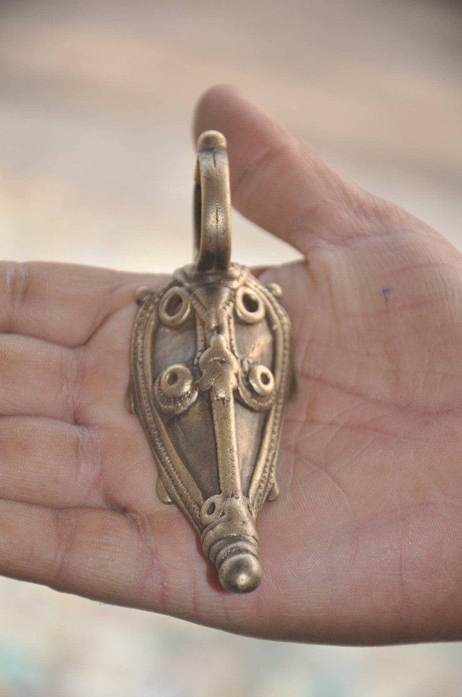 Vintage Brass Handcrafted Unique Shape Embossed Pendant