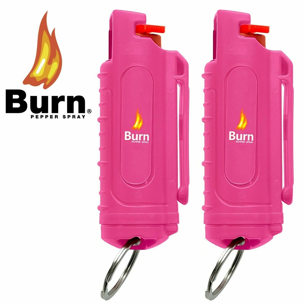 BURN Pepper Spray Keychain Self Defense 1/2oz Pink Security 2 PACK