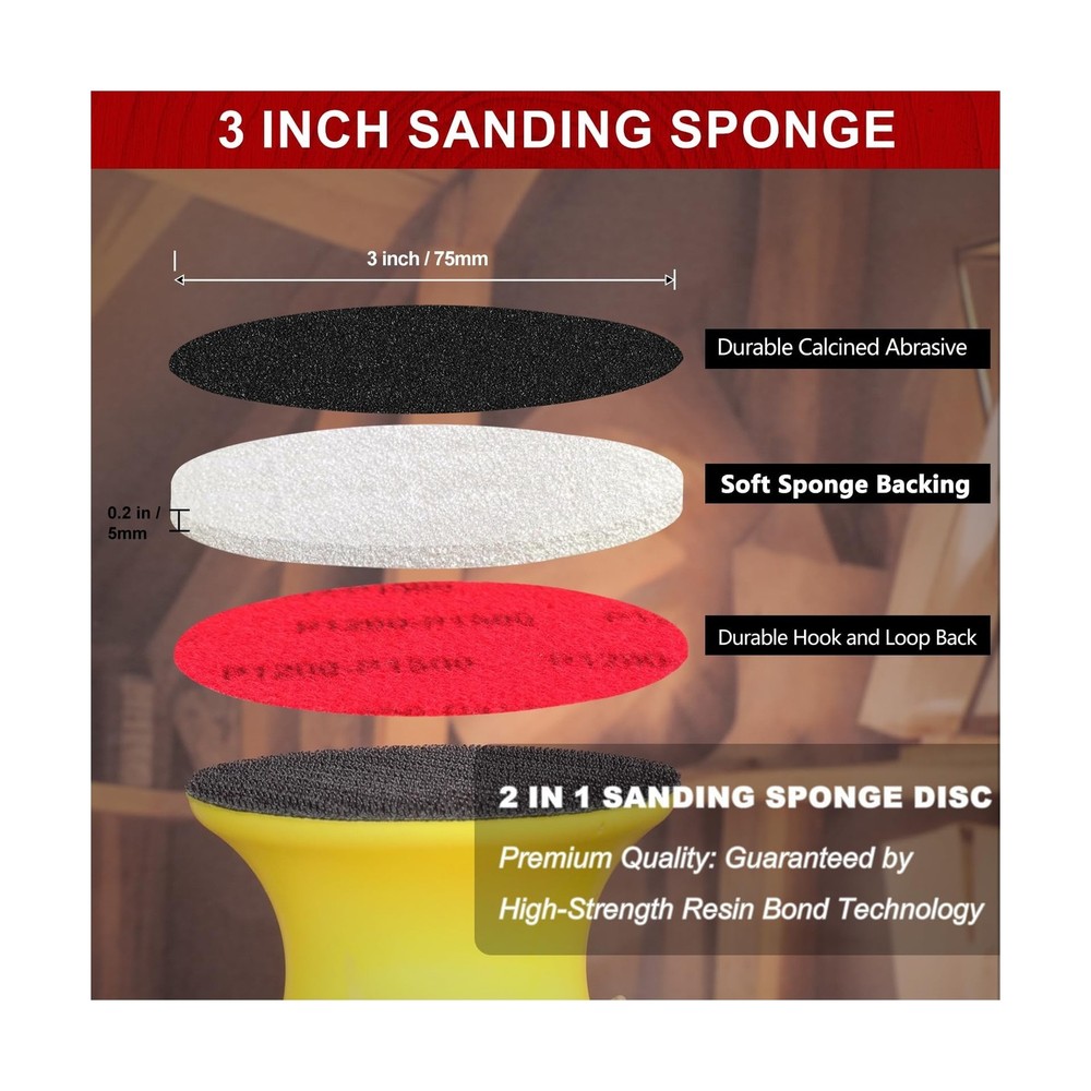 20Pcs 3 Inch Hook and Loop Sanding Sponge Disc with Buffer Backing 180-3000 G...