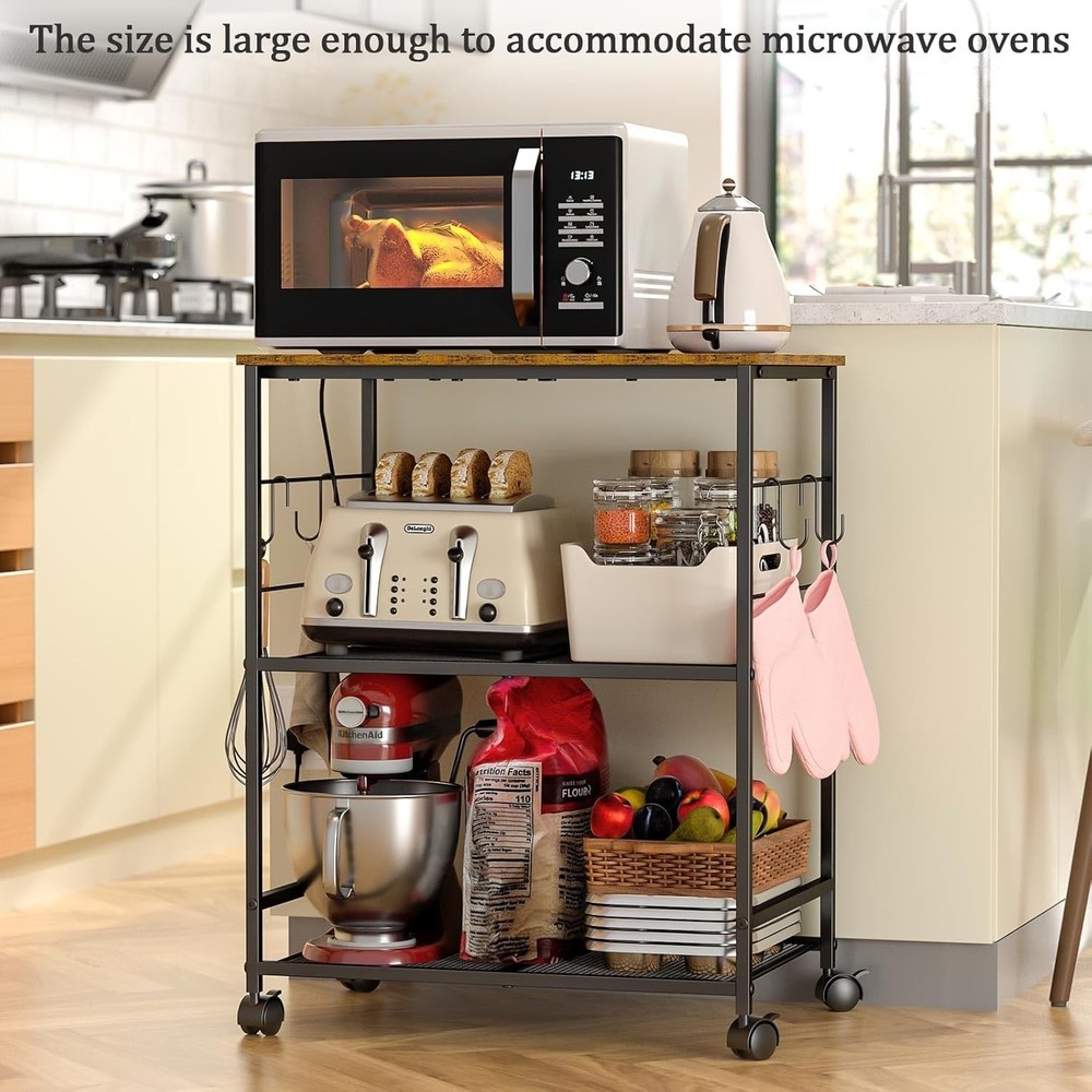 Versatile Rolling Kitchen Utility Cart with Hooks - 3-Tier Storage Solution