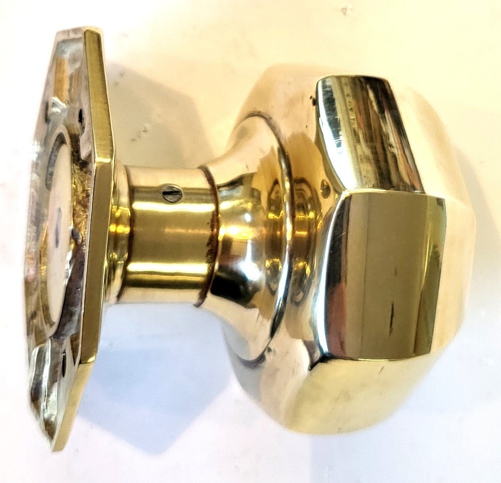 Single large octagonal solid cast brass door knob antique Victorian pull handle