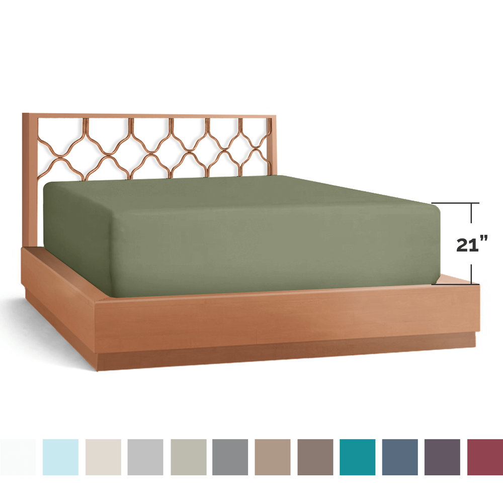 21” Extra Deep Pocket Ultra Soft Fitted Sheet with Corner Straps, Full - Sage