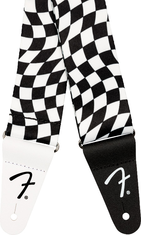 Genuine Fender 2" Wavy Checkered Polyester Strap, Black/White