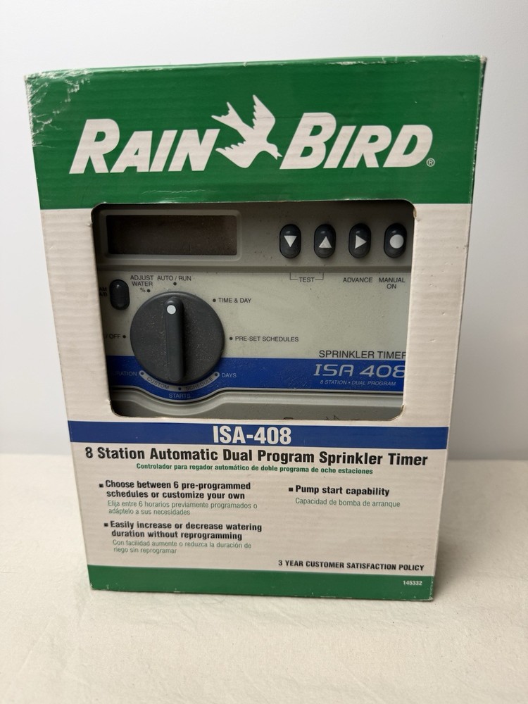 Rain BIRD ISA-408 8 Station Automatic Dual Program Sprinkler Timer w/AC Adapter