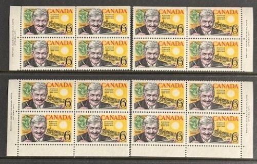 Canada #504 Stephen Leacock Complete Matched Set Plate Block MNH