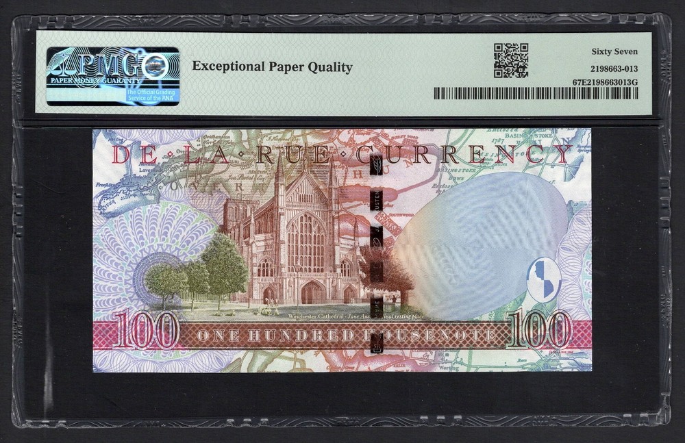 De La Rue (GBR), 100 Units, Jane Austen,"Test Note " UNC Grade 67