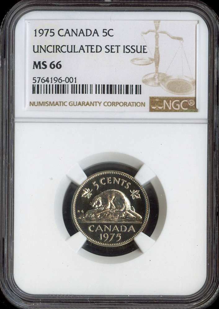 1975 Canada 5 Cents 5C NGC MS66 - Quality
