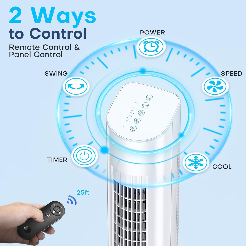 Portable Evaporative Air Cooler with Remote, 3 Speeds & 90° Oscillation